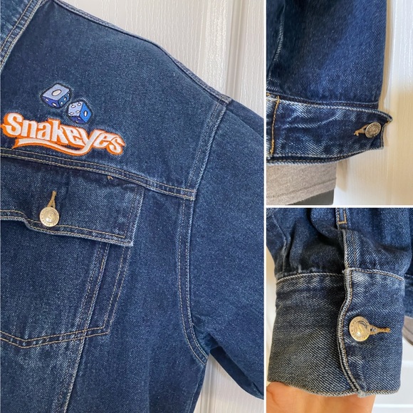 Snakeyes denim trucker jacket, dark wash, embroidered patch, large - Picture 8 of 16